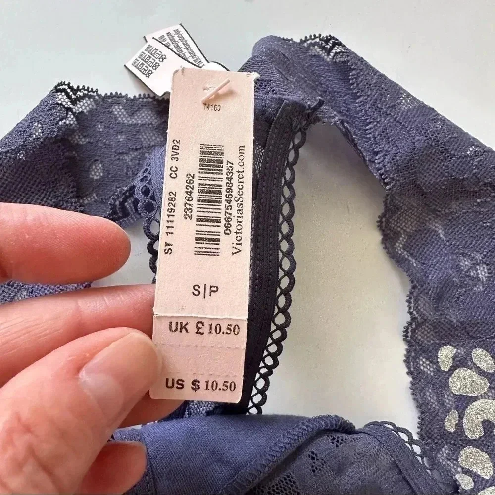 Victorias Secret‎ Purple Lace Animal Print Thong Small